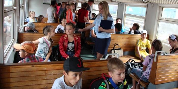 Écoliers dans un train