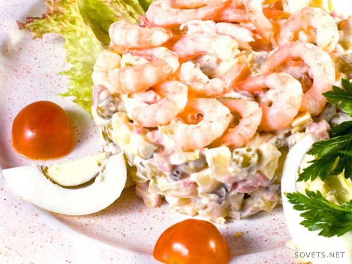 สลัดโอลิเวียร์กับลิ้นและกุ้ง