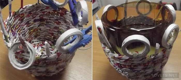 Töpfe mit Locken einkleben