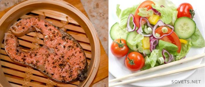 Dampet fisk og grøntsagssalat til frokost
