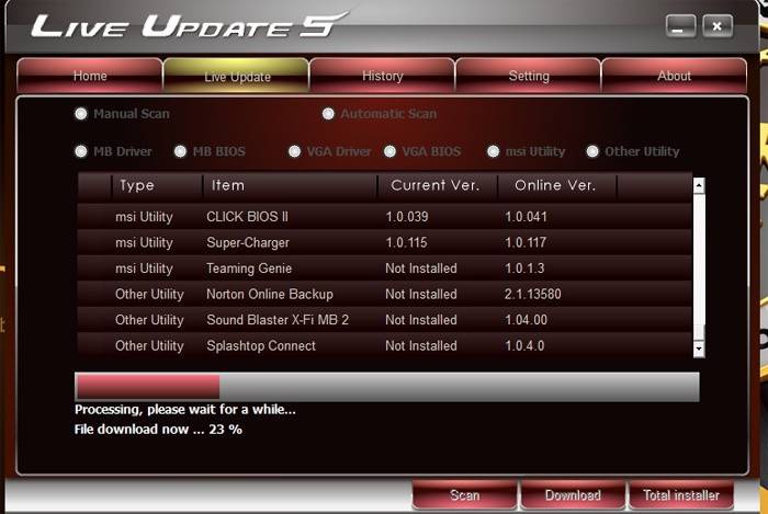 Finestra MSI Live Update 5