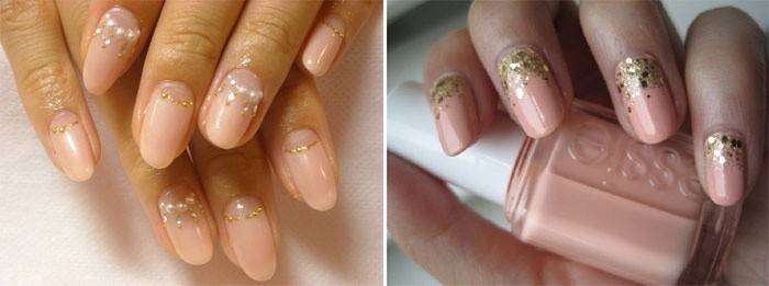 Rhinestones ve parıldıyor ile çıplak manikür.