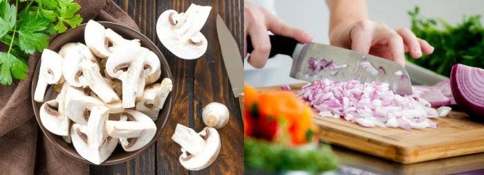 Dilimleme soğan ve mantarları