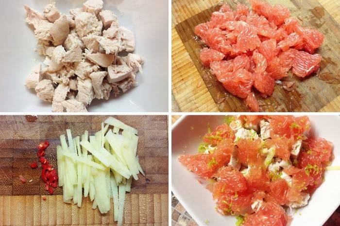 Cách làm salad Thái với thịt gà và bưởi