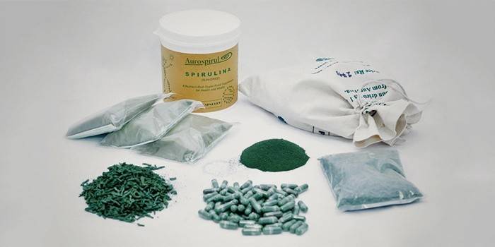 Comprimidos de Spirulina, cápsulas e pó