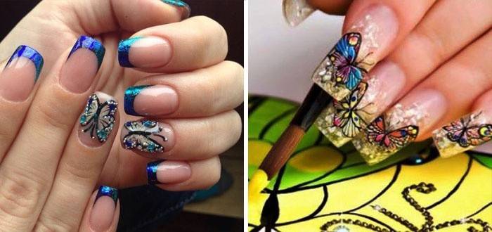 Strass à la décoration de papillons sur les ongles
