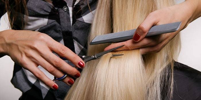 Taglio dei capelli con le forbici calde