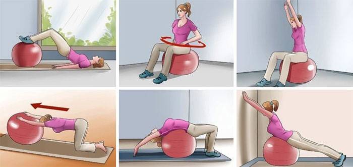 Pratimų rinkinys su fitball už nugarą