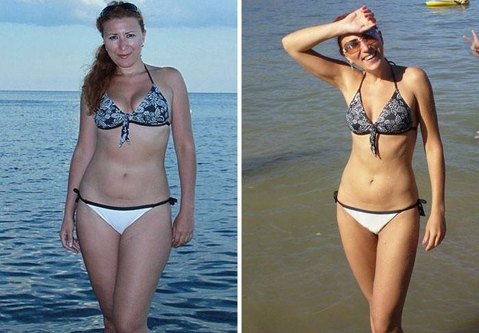 Meitene pirms un pēc svara zaudēšanas