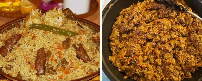 Yavaş bir tencerede kahverengi (kahverengi) pilavlı pilav