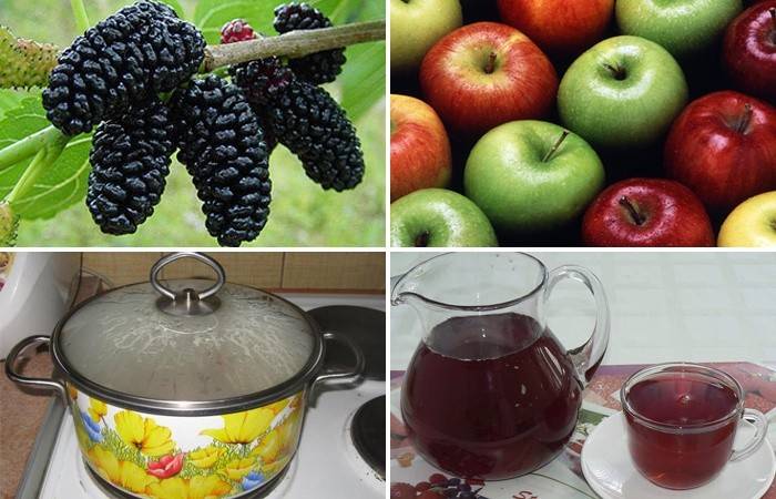 troškinti obuoliai ir šilkmedžio uogos