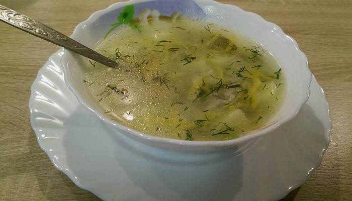 Teller Pilzsuppe mit Fadennudeln