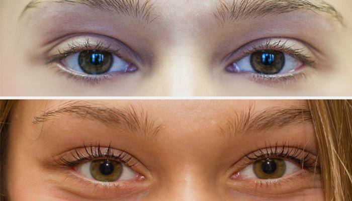 Fille avant et après stratification des cils