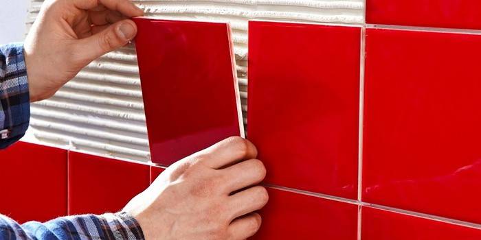 Ένας άνδρας βάζει ένα κόκκινο κεραμίδι