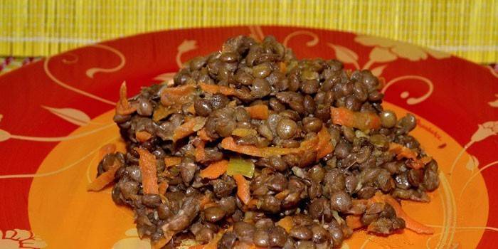 Gachas de lentejas con zanahorias en un plato