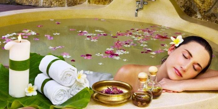 Girl takes aroma bath