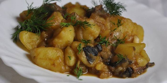 Pomme de terre braisée aux champignons