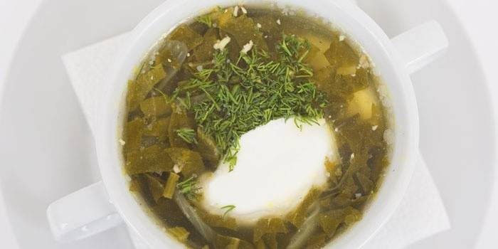 Sriuba su rūgštynėmis, grietine ir šviežiomis žolelėmis