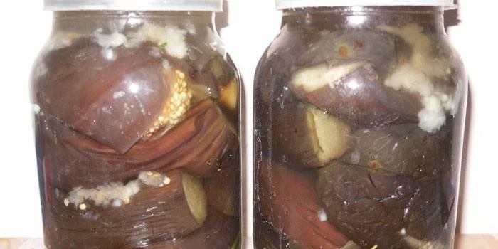 Sālīts baklažāns ar ķiploku burkās