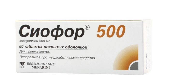 แท็บเล็ต Siofor ในบรรจุภัณฑ์