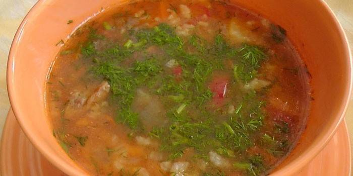 Sopa de arroz com caldo de cordeiro