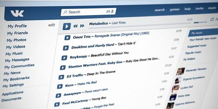 Vkontakte-äänitallenteet näyttöruudulla