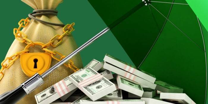 Dinero, paraguas y bolsa