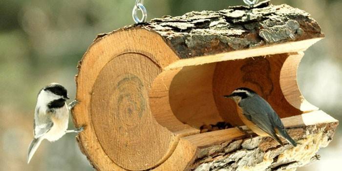 Log bird feeder