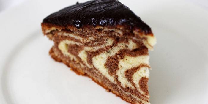 Slice of zebra pie on a plate