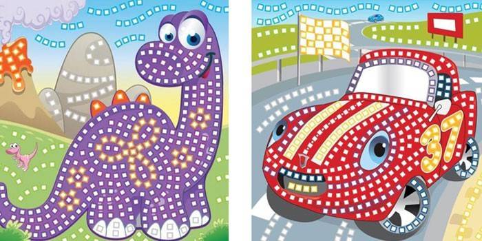 Próbki figurek z mozaiki Funnivation Dinosaur i Funnivation Car