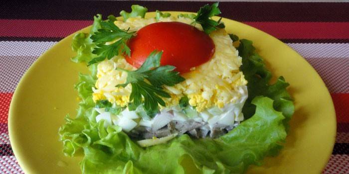Hauchsalat mit der Zunge auf einer Platte