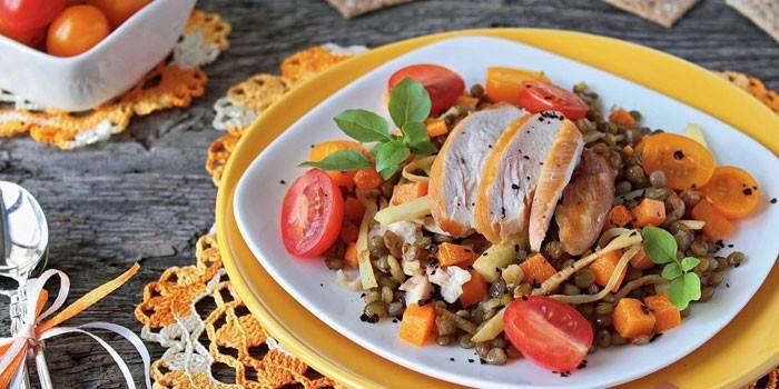 Gachas de lentejas con verduras y pollo