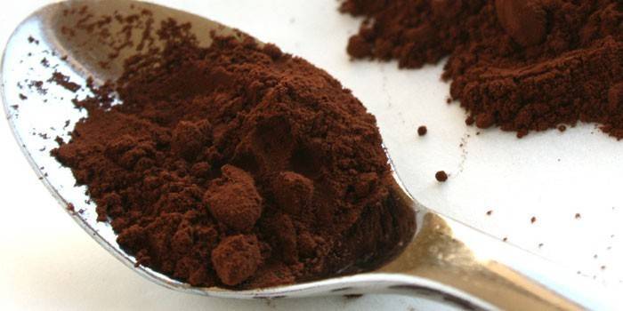 Cacao en poudre dans une cuillère