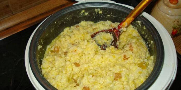 Gachas de calabaza Amistad con pasas en una olla de cocción lenta