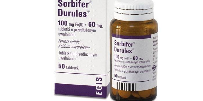 Lääke Sorbifer Durules pakkauksessa