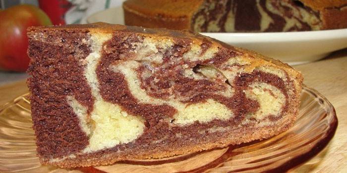 Slice of zebra pie on a plate