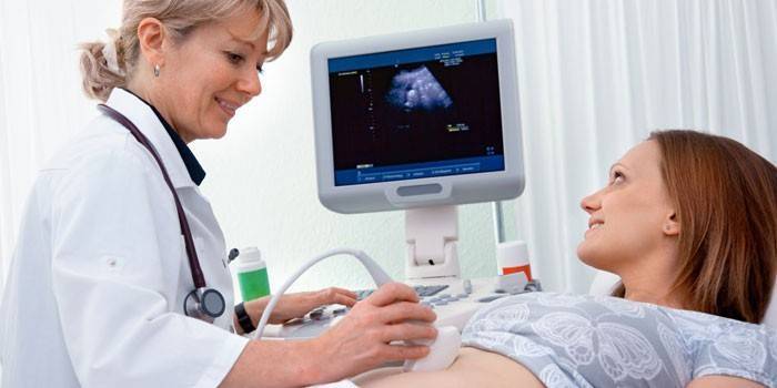 Das Mädchen auf Ultraschalldiagnostik