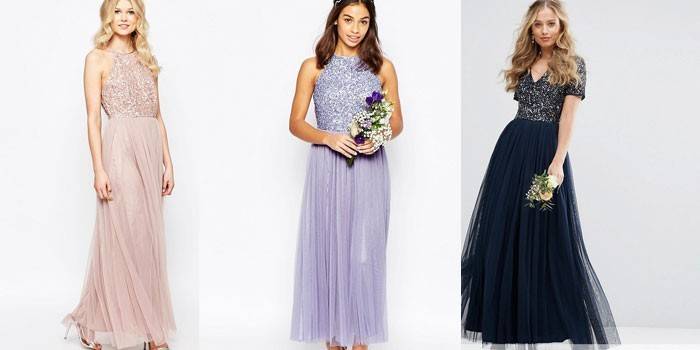 Photos de filles en robes de soirée longues avec des paillettes de la marque Maya Petite
