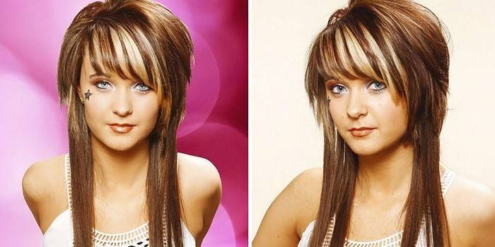 Photo d'une fille avec une coupe de cheveux graduée sur les cheveux longs