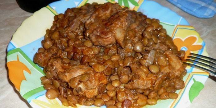 Gachas de lentejas con cebolla y cerdo