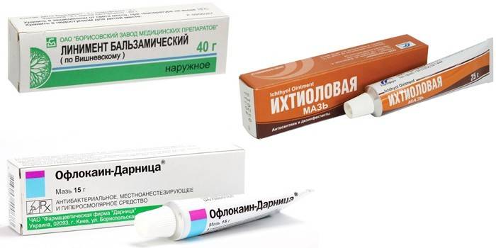 Liniment Vishnevsky, pommade Ichthyol et Oflokain