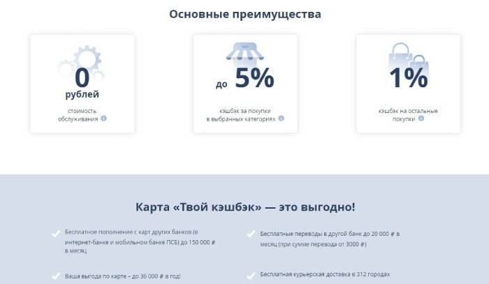 Avantages de la remise en argent de Promsvyazbank