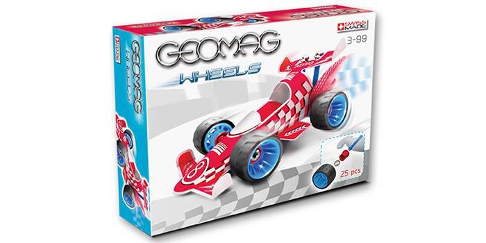 Laatikko magneettisella suunnittelijalla pojille Geomag Wheels 710 Red team Speed