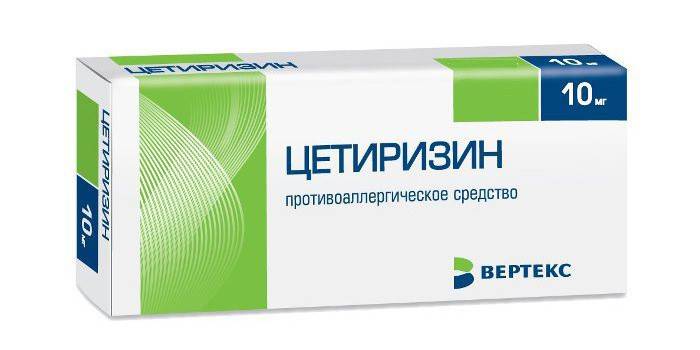 Zāles Cetirizine iepakojums