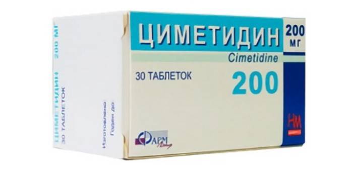 Cimetidino tabletės pakuotėje