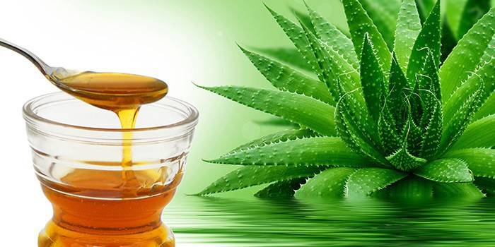 Vaso con miele e aloe