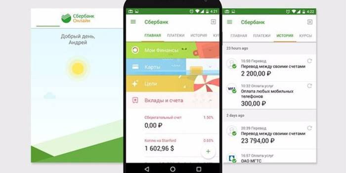 Sberbank Online på en smarttelefon for Android