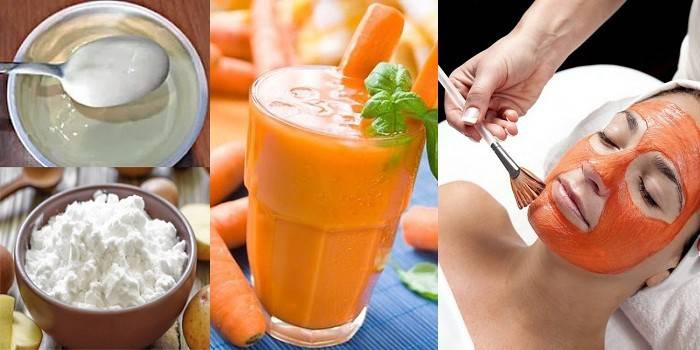 Maschera di amido, panna e succo di carota