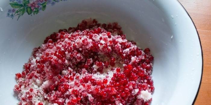 Groseille avec du sucre dans une bassine