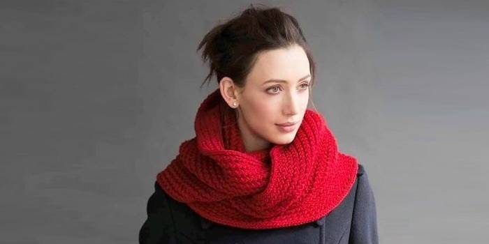 İngiliz elastik bant ile örme kırmızı snood